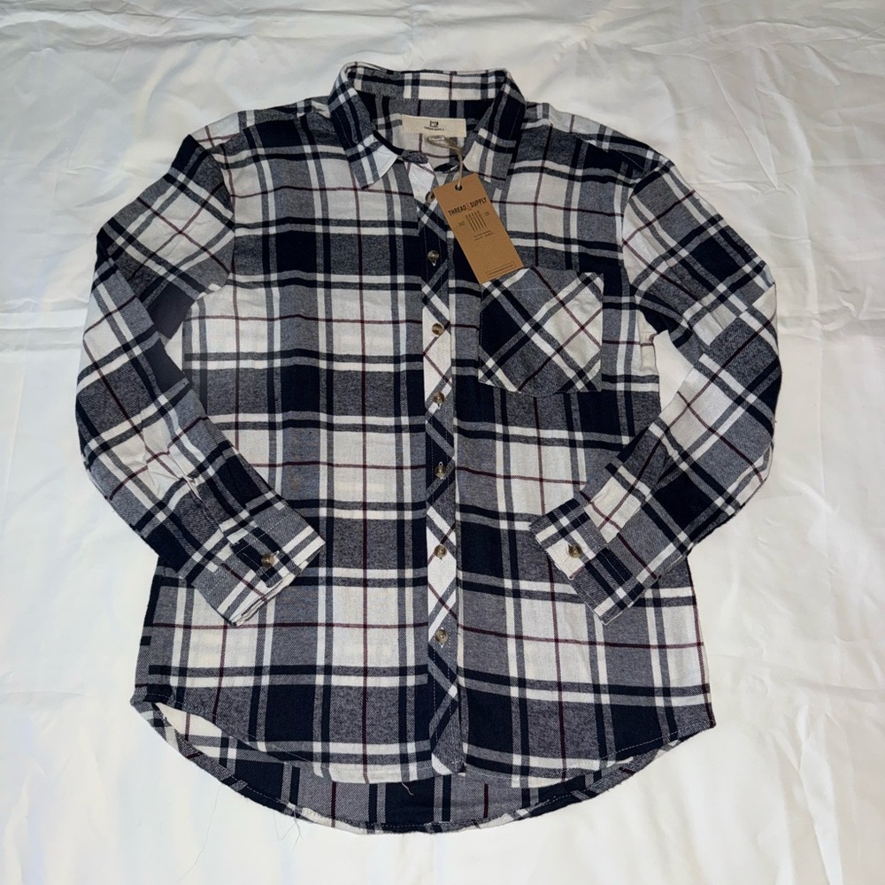 Dark Blue And White Plaid Flannel